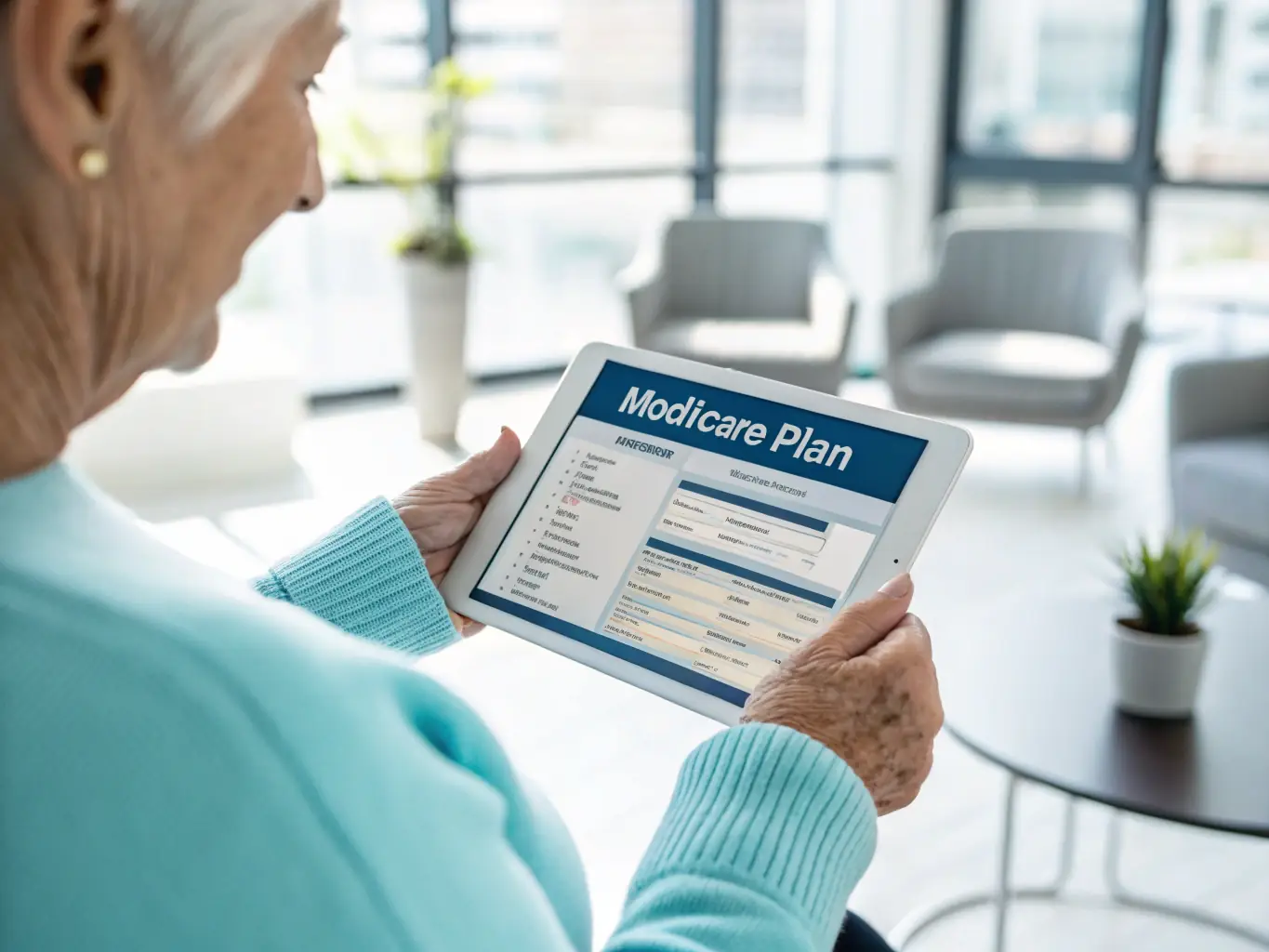 A person reviewing a clear and concise summary of their healthcare benefits on a tablet, illustrating the ease of understanding coverage details with Medicare Advantage.