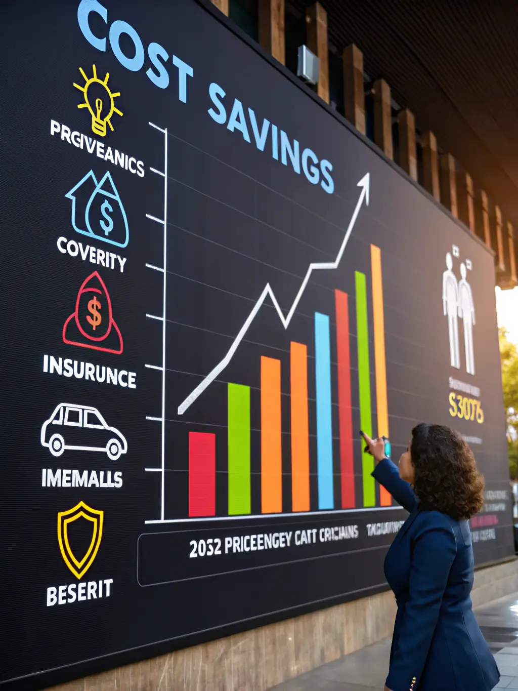 A graphic illustrating potential savings on healthcare costs, such as lower premiums, reduced copays, and prescription drug coverage.