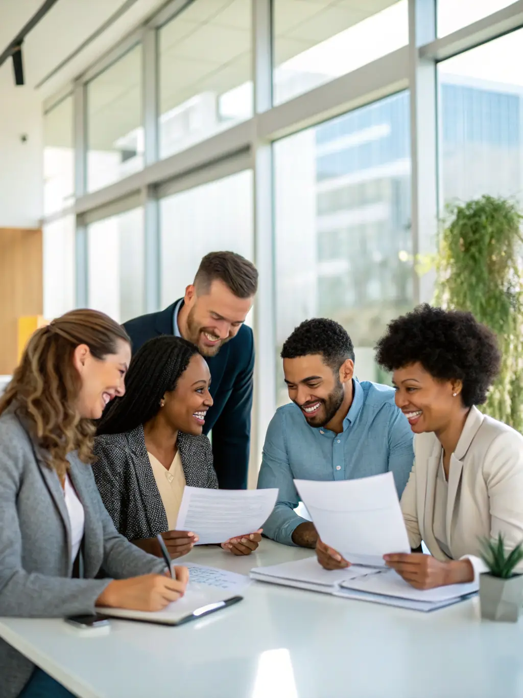 A diverse team of experienced Medicare advisors collaborating in a modern office, representing our expertise and commitment to excellence.